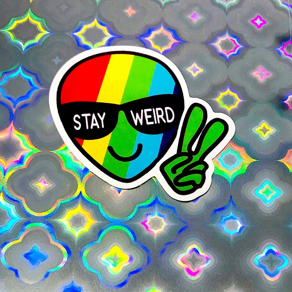 Stay Weird ET Rainbow Alien Vibrant Pride Single Decor Design Accent Sticker